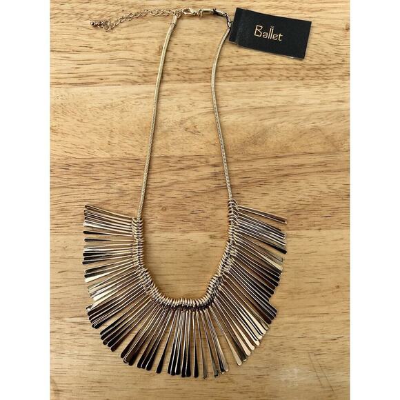 Ballet Fringe Pine Needle Shimmering Gold-tone Rods Fashion Statement Necklace - Picture 4 of 10